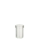 Pot en verre transparent J-Line, vue de face avec couvercle.
