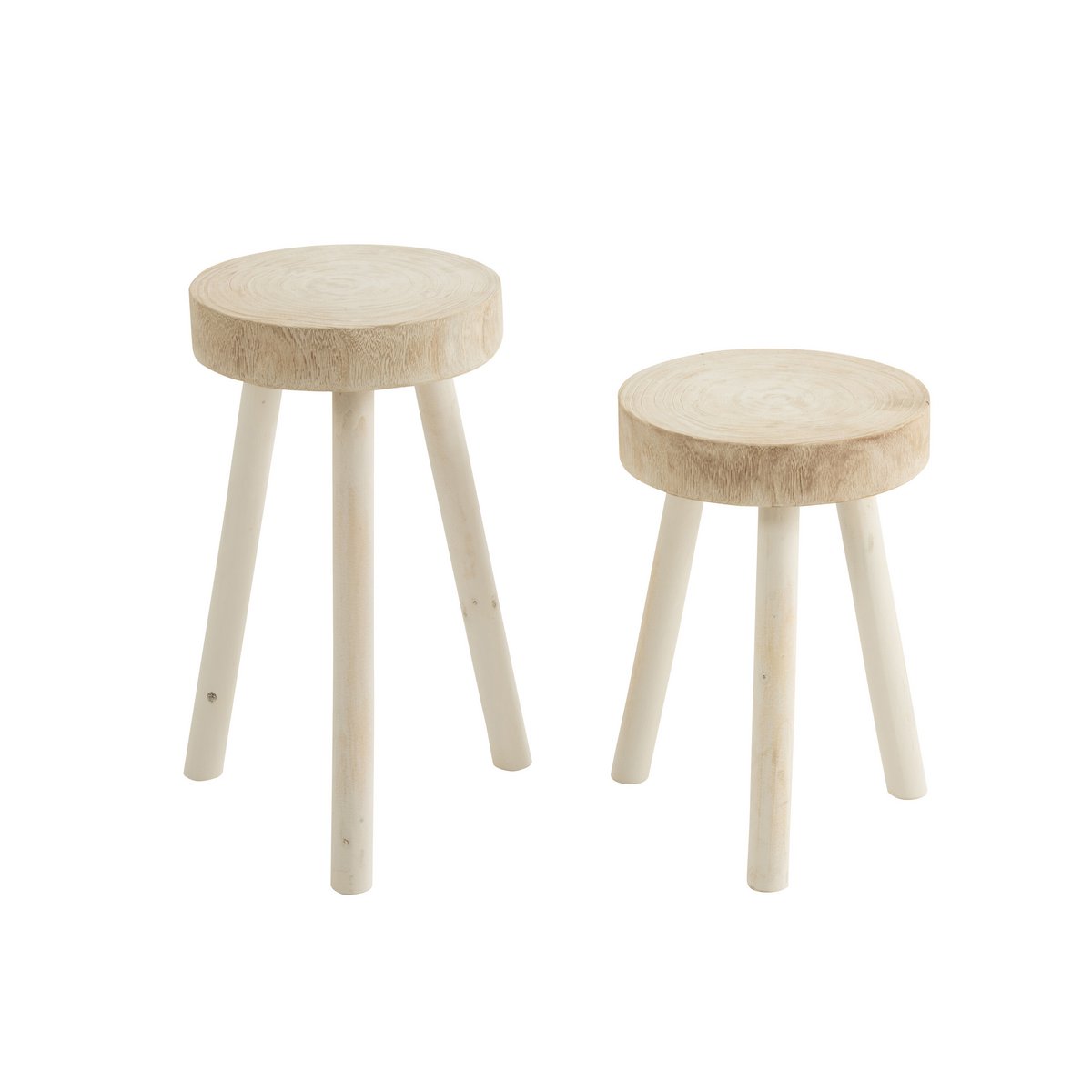 Tabouret en bois blanc avec détails de texture, vue latérale