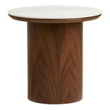 Noli Table d'appoint, plateau en céramique/placage frêne, blanc/marron foncé, ø40x38 cm