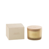 Bougie parfumée J-Line Oranger Ensoleillé, jaune éclatant dans un élégant récipient en verre.
