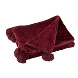Pompon à carreaux J-Line - polyester - bordeaux - 170 x 130 cm