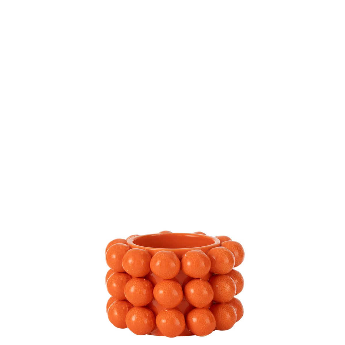 Détail du pot de fleurs Liline J-Line, céramique orange, ambiance décorative