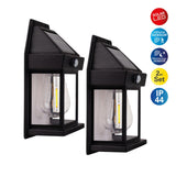 2 Définir la lampe murale solaire "Mira" env. 17 cm de haut, en plastique noir résistant aux intempéries, LED intégrée en blanc chaud, y compris le détecteur de mouvement et le capteur crépusculaire