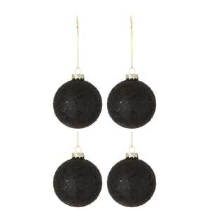 Boule de Noël J-Line Stars - verre - noir - moyenne - boîte de 4