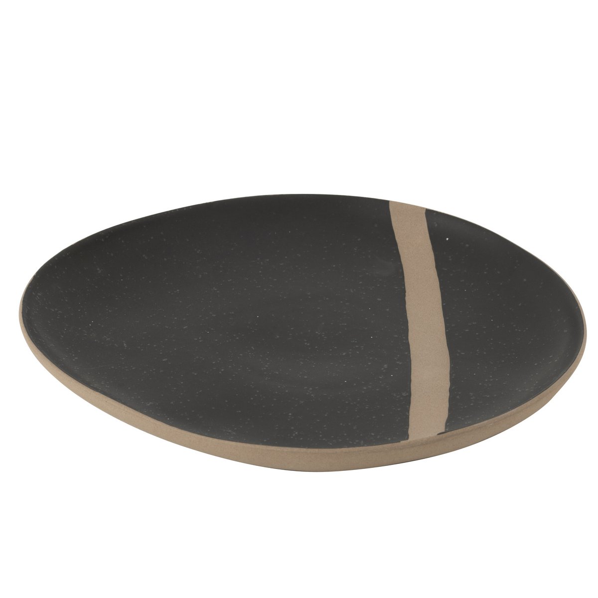 Assiette J-Line en céramique noire et taupe, vue de face