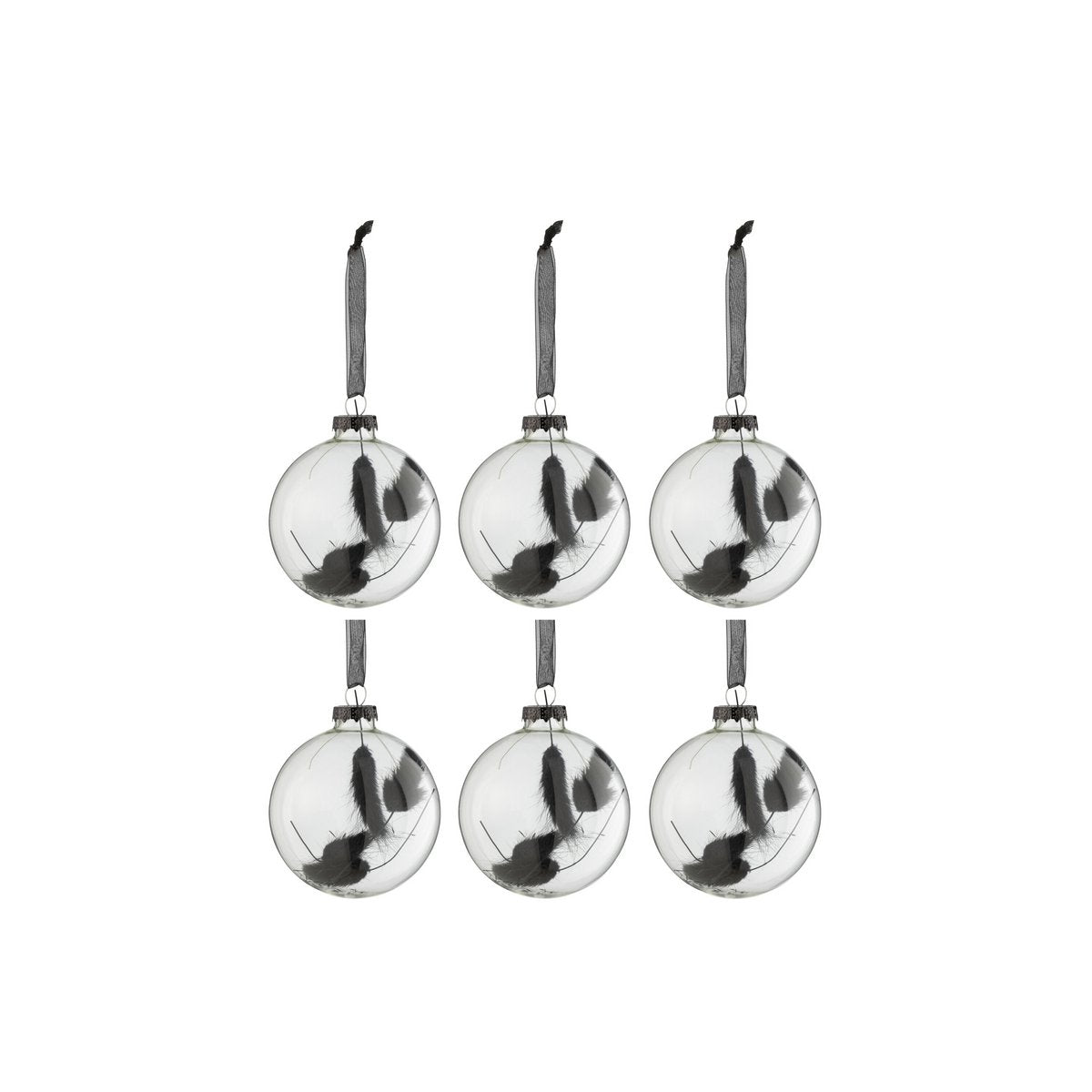 Boule de Noël en verre noir J-Line avec queue de lièvre séchée