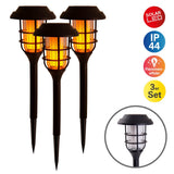 3 Set LED extérieur terre Spit de 34 cm de haut, brochette en plastique noir avec LED intégrée, lumière solaire pour l'extérieur
