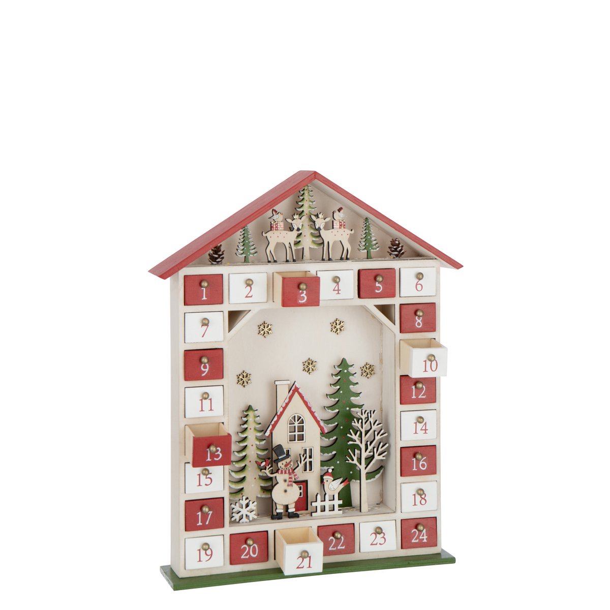 Vue d'ensemble du calendrier de l'Avent J-Line, parfait pour la décoration de Noël.