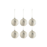 Boule de Noël J-Line en verre marbré blanc et argent, vue de face