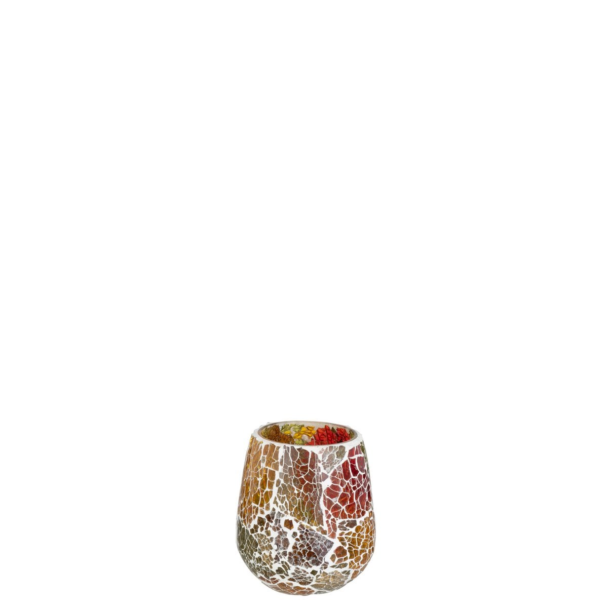 Bougeoir J-Line Sunset en verre orange sur une table en bois.