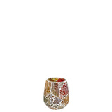 Bougeoir J-Line Sunset en verre orange sur une table en bois.