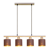 4 pendentif "maron" en métal-satin-matt avec parasols en tissu en marron, avec une douille E14, lampe pour le salon ou la salle à manger, 71,5 x 12 cm