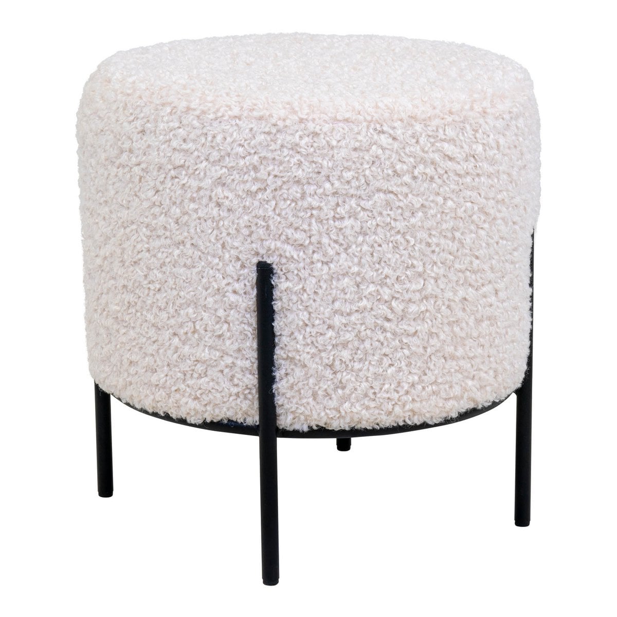 Pouf Alford en peau d'agneau artificielle blanc avec pieds en métal noir