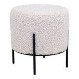 Pouf Alford en peau d'agneau artificielle blanc avec pieds en métal noir
