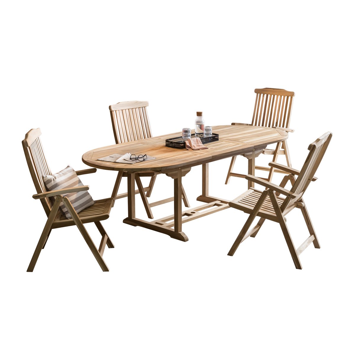 Ensemble salon en teck avec quatre fauteuils et une table