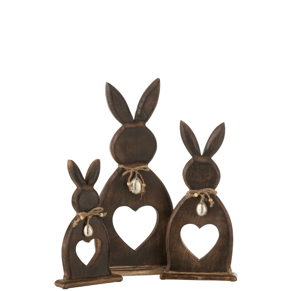 Figurine Lapin Coeur J-Line en bois marron foncé, vue de face.
