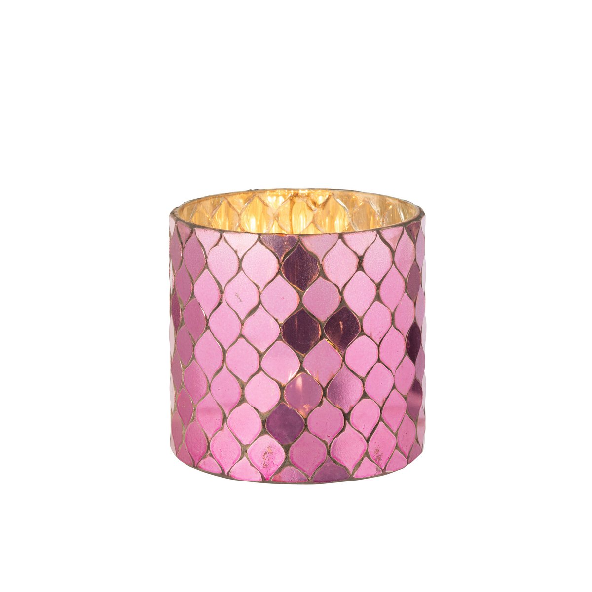 Bougeoir J-Line en verre fuchsia avec design mosaïque