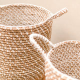 Panier à linge panier de rangement rond GUNUNG en fibre de bananier avec motif macramé en coton
