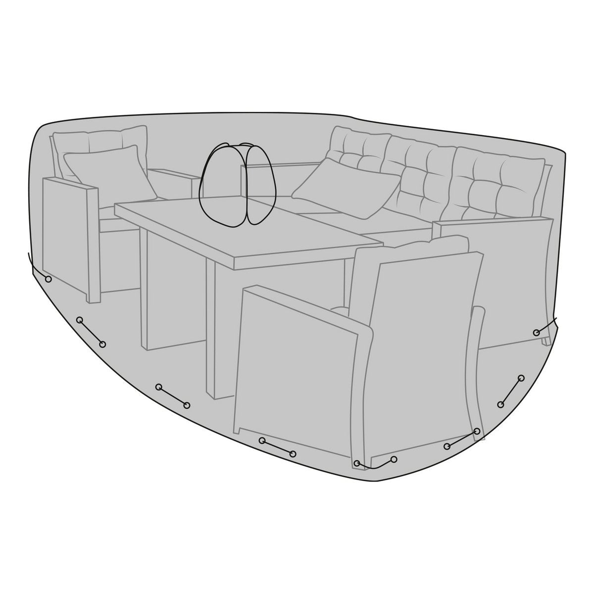 Housse de luxe noire, vue de face sur mobilier de jardin