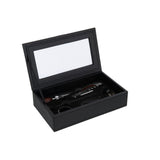 Détail du coffret vin J-Line, texture cuir artificiel noir