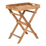 Table plateau Ronda en teck naturel, design élégant avec plateau amovible et pieds pliables.