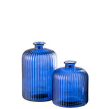Vase Bottle Stripe J-Line en verre bleu, vue de face