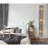 La lampe pendentielle "noix de coco" 180 cm de haut, en bois et coquilles de noix de coco, beige / marron, socket E27, éclairage pour salon, salle à manger ou jardin d'hiver.