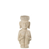 Statue Assise Ethnique en pierre et résine beige, vue de face avec détails sculptés