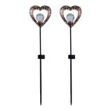 2 Set LED Lampe solaire "Heart" avec brochette de terre pour le jardin et la terrasse en métal en noir, et or, avec des LED fermement intégrées, 59 cm de haut