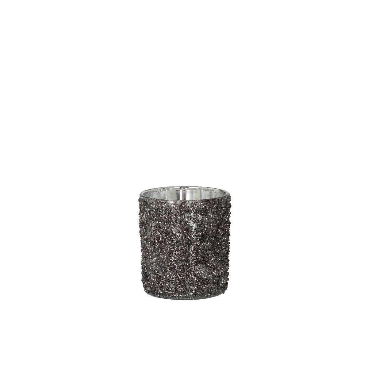 Bougeoir J-Line Glitter avec bougie allumée dans un salon moderne