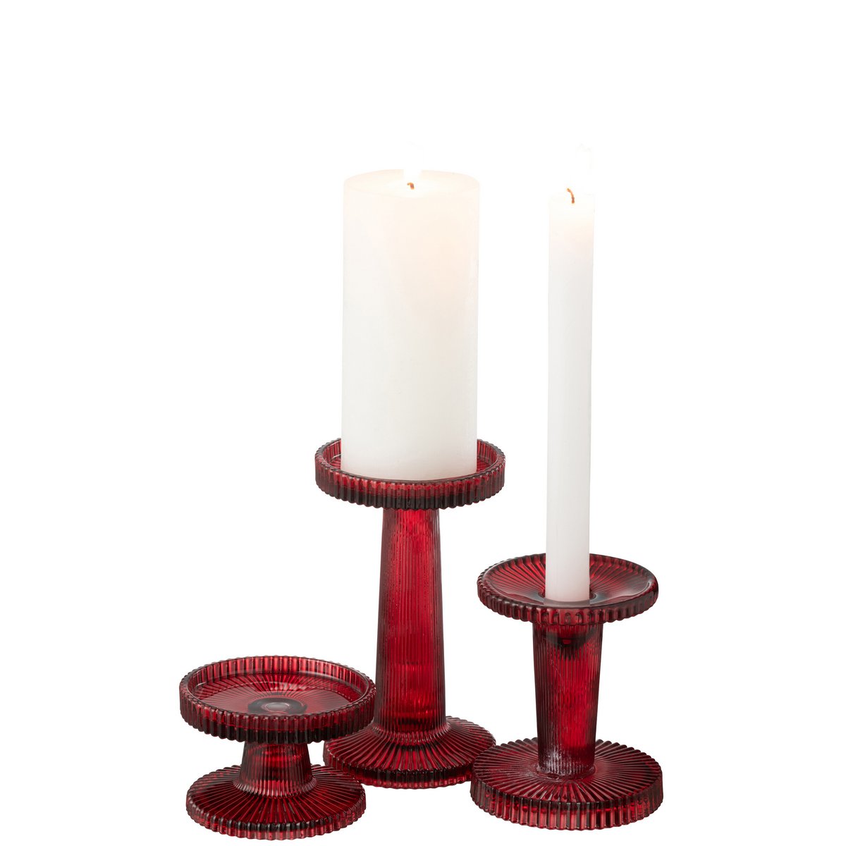Bougeoir J-Line Nelly en verre rouge - ensemble de 3 pièces