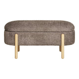 Banc Branca en tissu bouclé marron avec jambes en bois naturel, vue de face