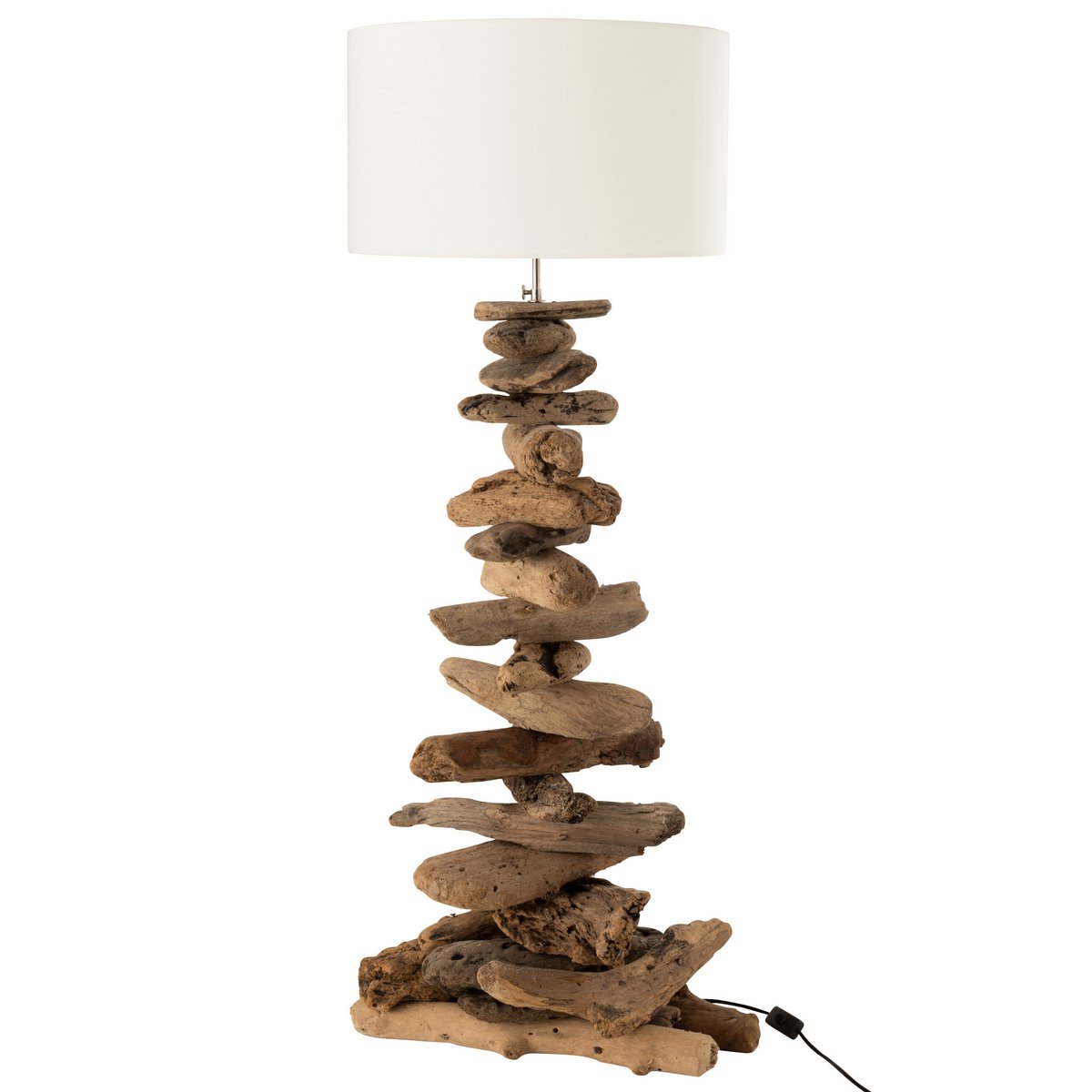Lampadaire J-Line en bois naturel avec abat-jour beige, vue de face