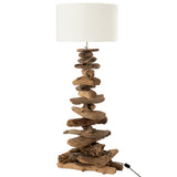 Lampadaire J-Line en bois naturel avec abat-jour beige, vue de face