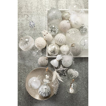 Boule de Noël Mosaïque J-Line en verre blanc et argent, vue de face