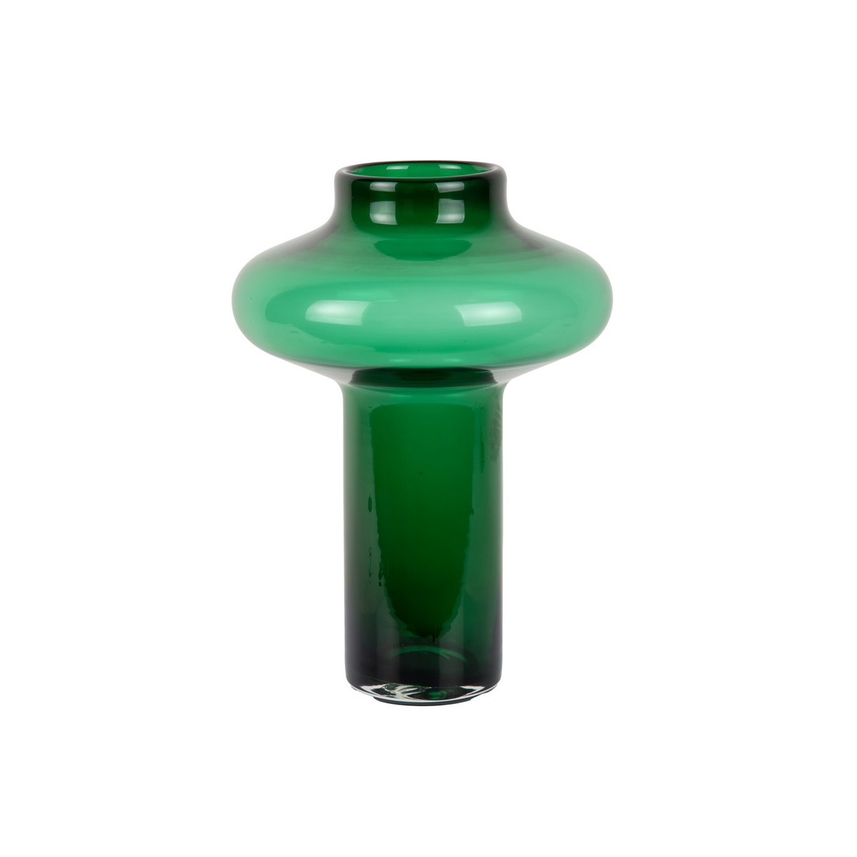 Vase Asombroso en verre vert avec lignes fluides, vue de face