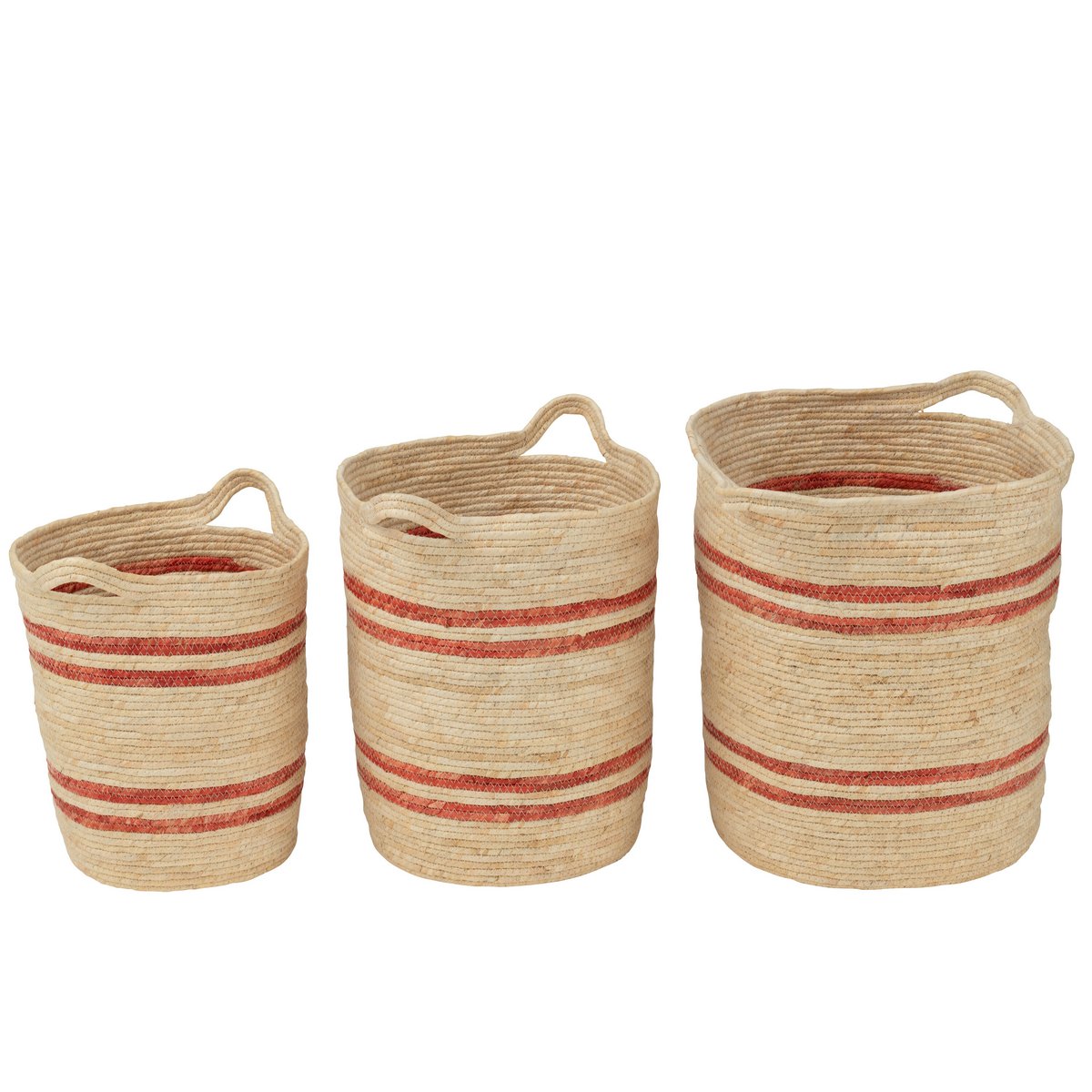 Panier J-Line rayé naturel et rouge avec anse, vue de face