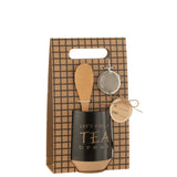 Détails du sachet de thé J-Line en céramique noire sur fond blanc