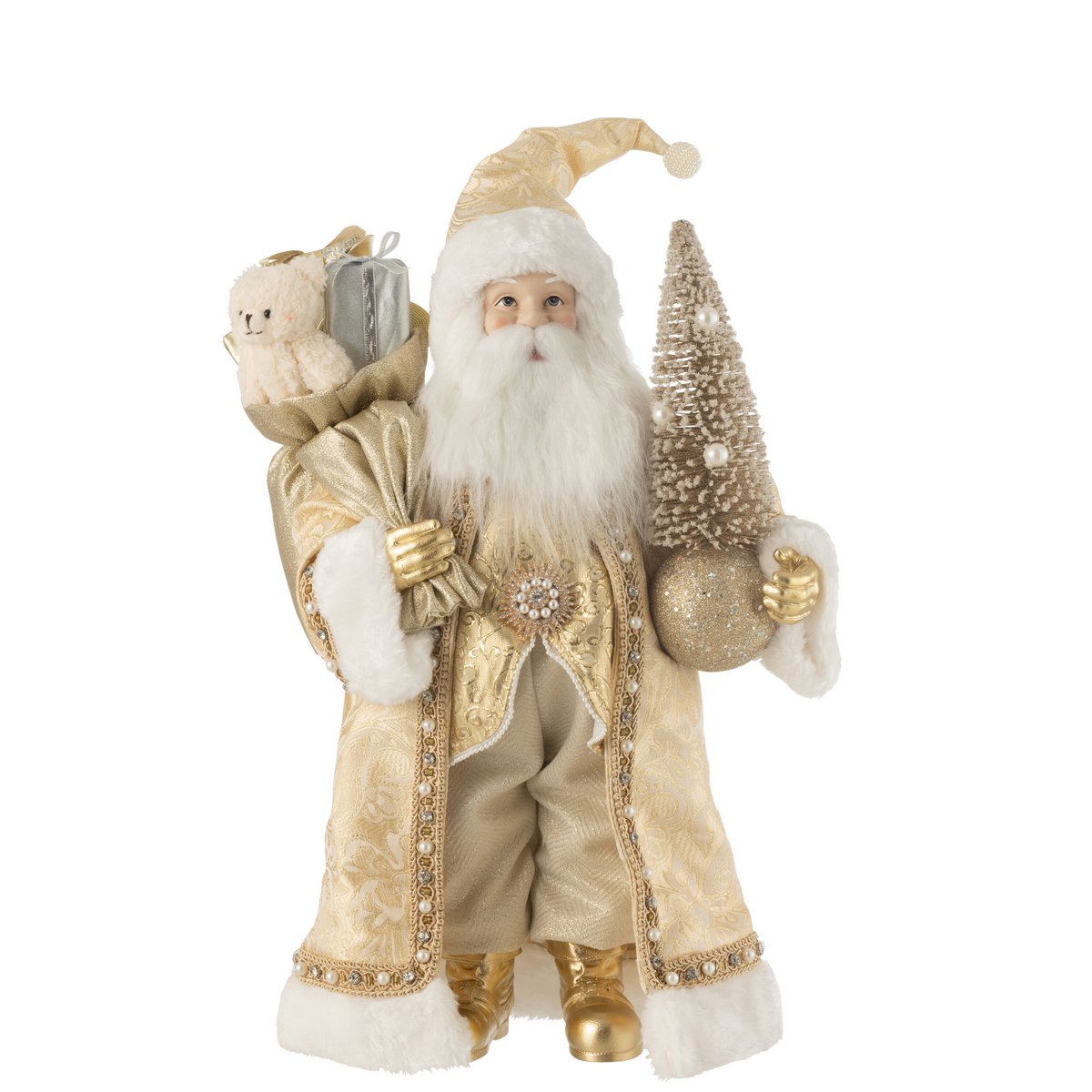 Père Noël J-Line en résine et textile doré, vue de face
