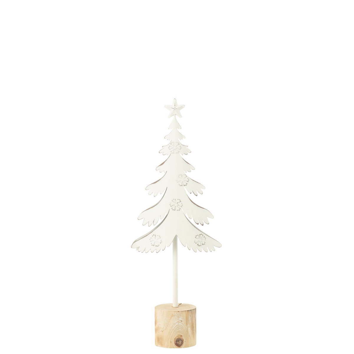 Arbre de Noël J-Line en métal et bois blanc sur pied, élégant et moderne.