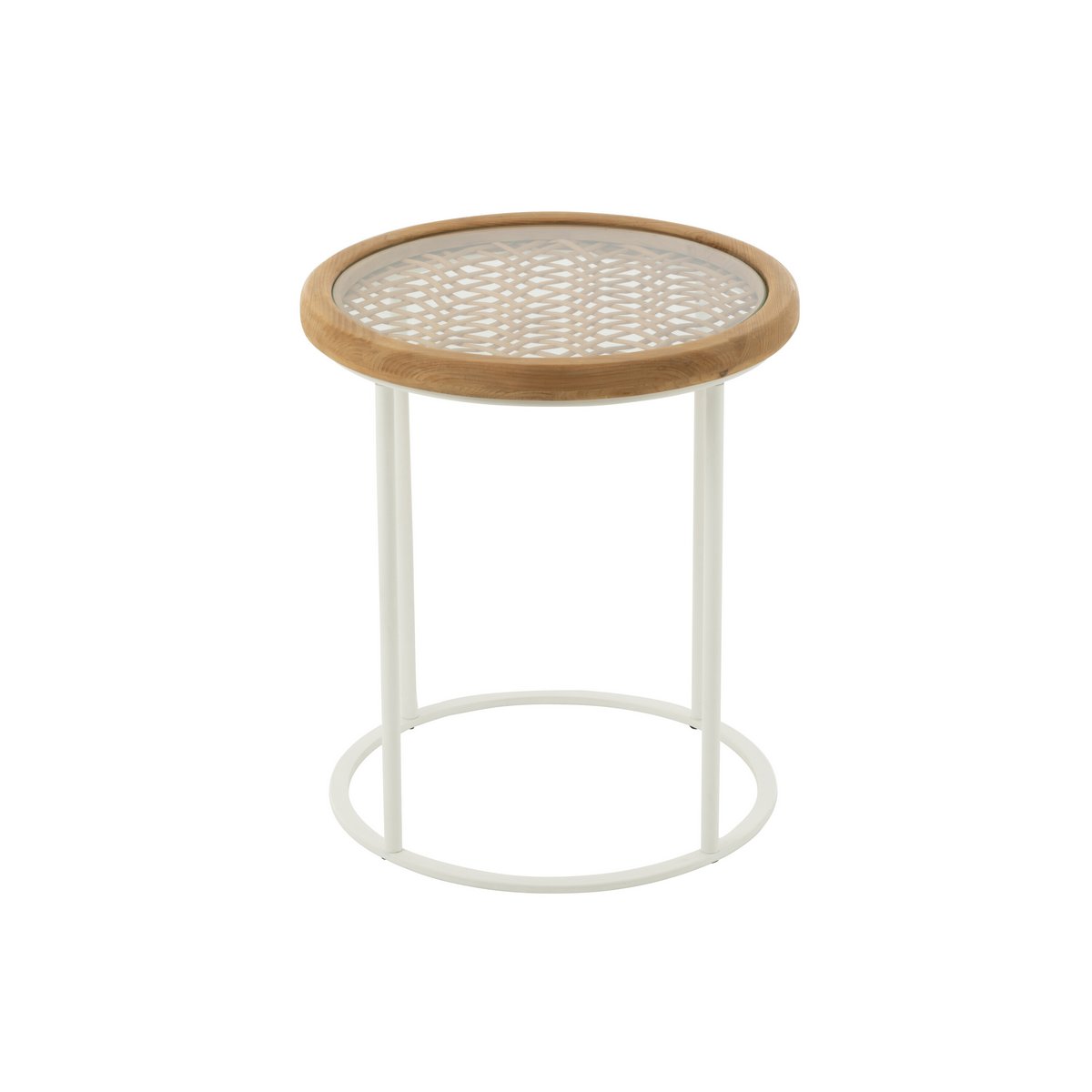 Table d'appoint Epicéa J-Line vue de face, finition blanche et bois naturel.