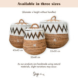 Panier à linge avec couvercle – Panier à linge Boho rond – Grand panier Boho – Panier tissé avec motif coton PALEM (3 tailles Ø33/43/55cm)