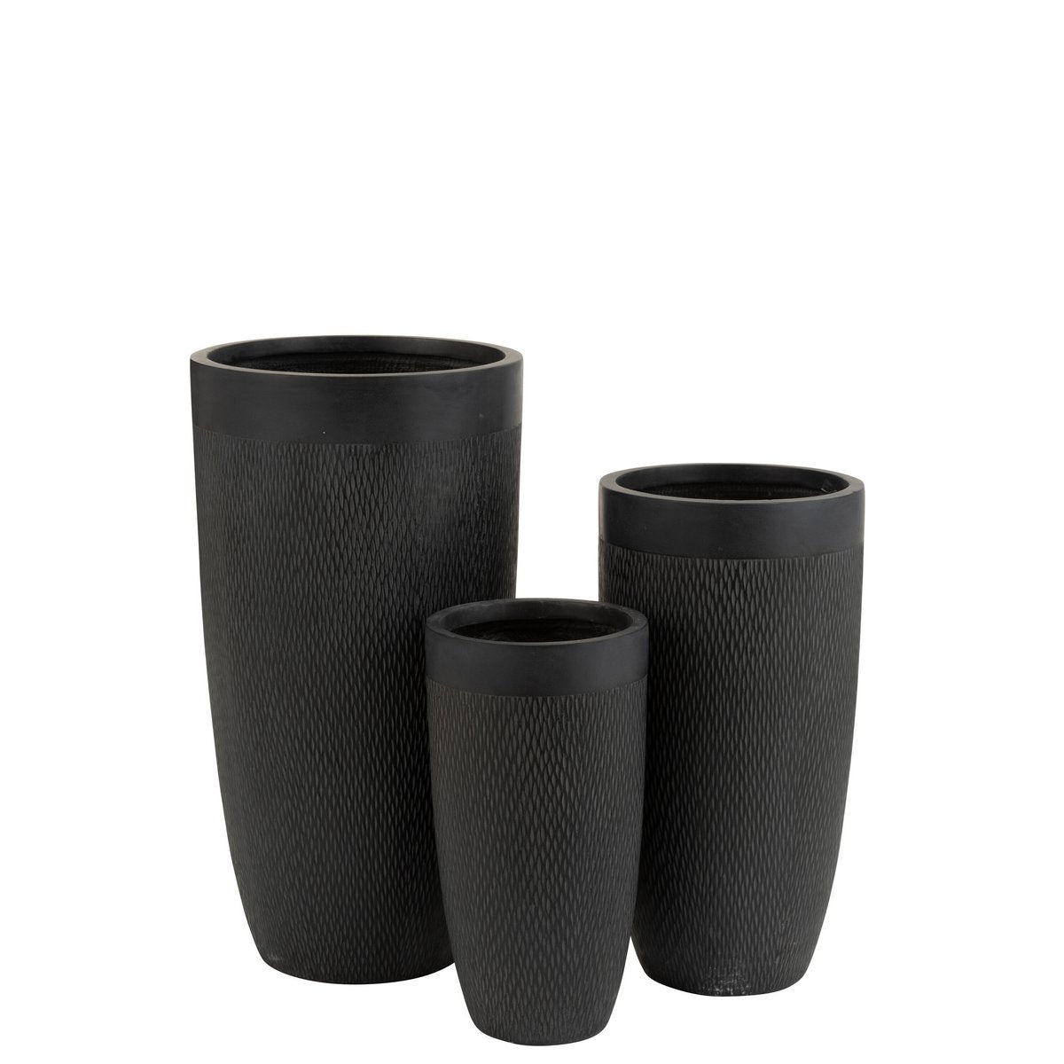 Set de 3 vases ronds hauts en céramique noire, design moderne et élégant