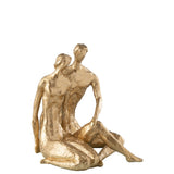 Figurine Couple Assis en Résine Dorée - Vue avant