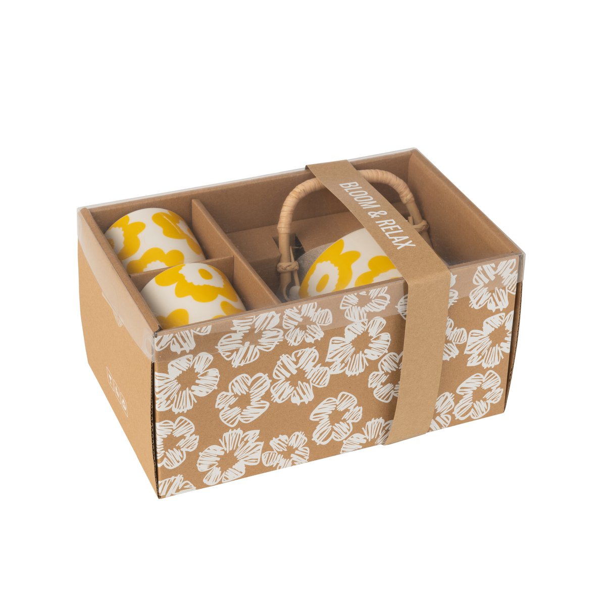 Détail de la théière en céramique jaune du coffret J-Line