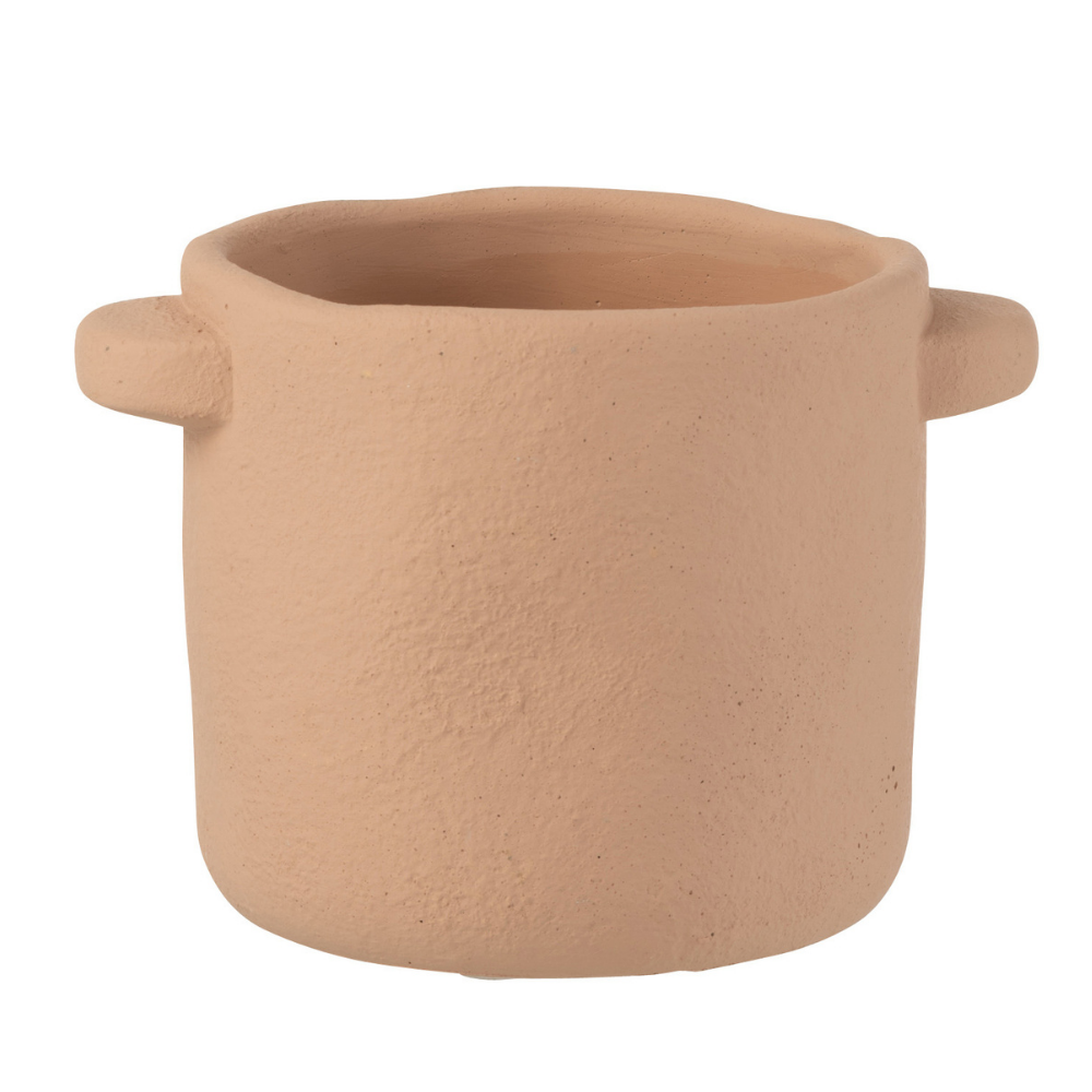 Pot de fleur Gustave en ciment marron clair, vue de face