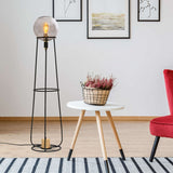 Lampe d'empilement "Stelo", lampadaire moderne en métal noir et verre fumé, socket E27, 128,5 cm de haut, pour salle à manger, salon, couloir ou bureau,