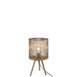 Détail de la base de la lampe marron en métal