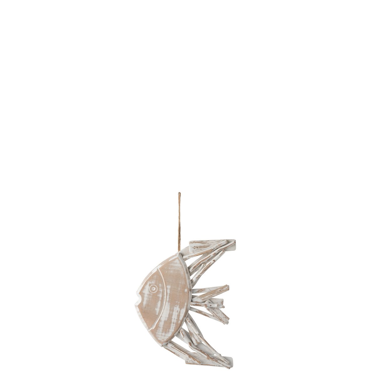 Suspension J-Line en bois naturel et blanc, design en forme de poisson