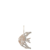Suspension J-Line en bois naturel et blanc, design en forme de poisson